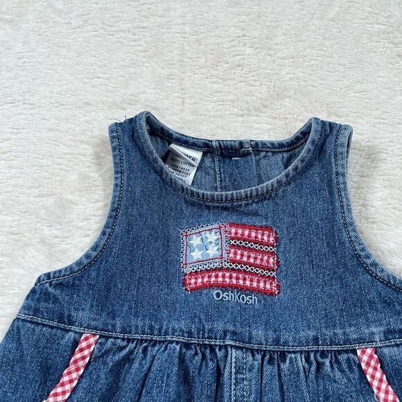 Vintage Osh Kosh B’gosh Girls Forth of July Denim Dress - Picture 2 of 6